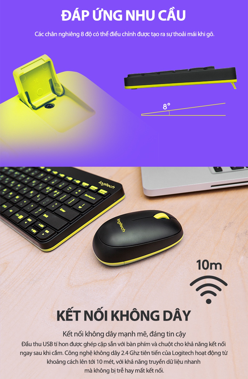 Mô tả Combo chuột phím không dây Logitech MK240 - nhỏ gọn, 1 đầu thu USB, pin lâu - 4