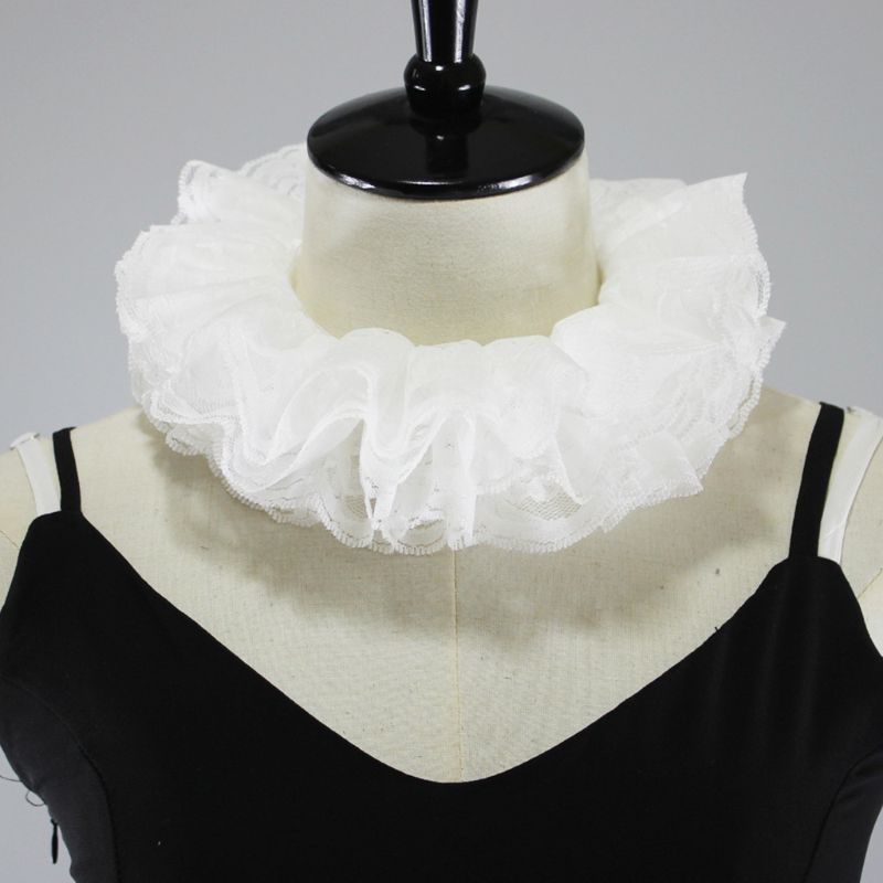 Kin Nữ Elizabethan Cổ Xù Khăn Tuyn Lạ Mắt Đầm Lớp Trắng Hoa Ren Có Thể Tháo Rời Cổ Giả Victoria Chi Phí