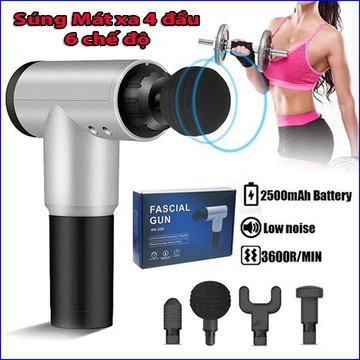 Máy Massage Cầm Tay - Súng Massage Cầm Tay 4 Đầu 6 Chế Độ hổ trợ mát xa toàn thân