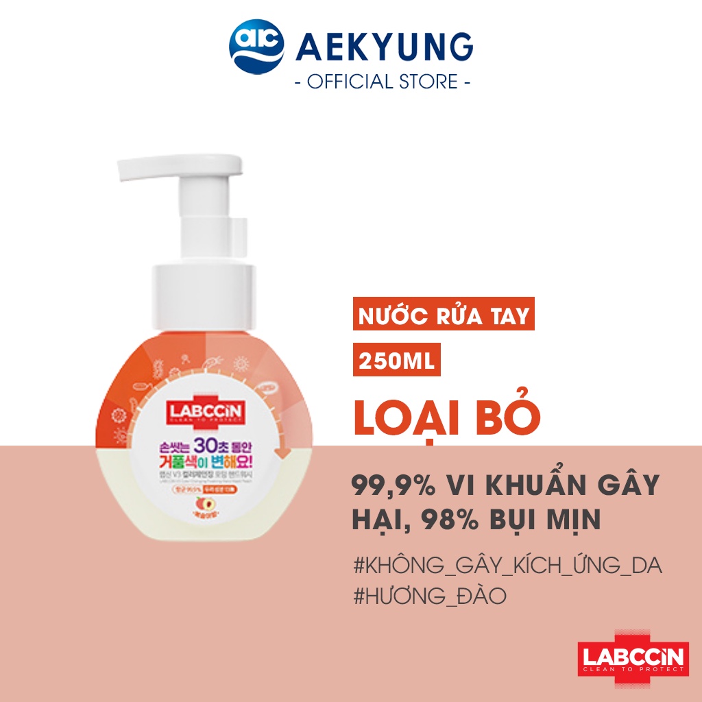 Nước rửa tay tạo bọt LABCCiN V3 đổi màu hương đào với thành phần tự nhiên, an toàn cho da (Chai 250ml - Túi 200ml)