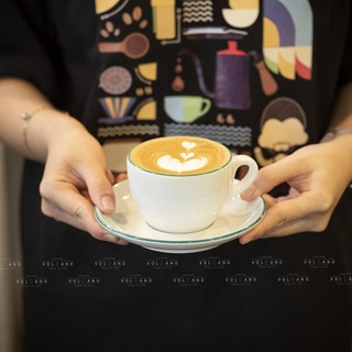 Volcano Bộ đĩa và ly sứ cà phê Ancap Cappuccino180ml vẽ tay lên viền