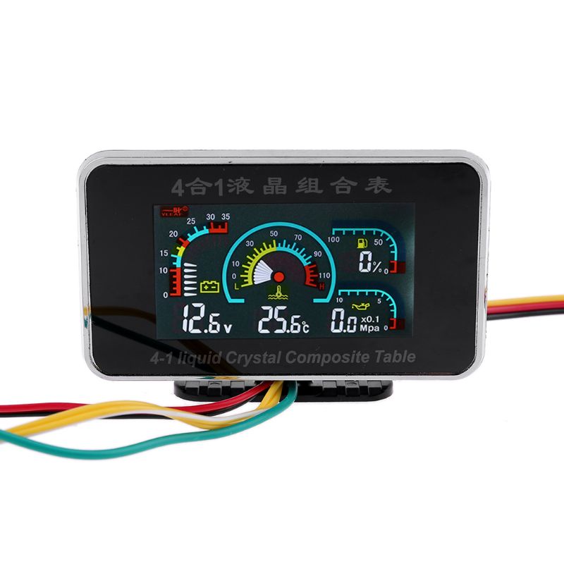 Godd 4 Trong 1 LCD Xe Kỹ Thuật Số Báo Động Đo Áp Suất Vôn Kế Volt Nhiệt Độ Nước Áp Suất Dầu Đồng Hồ Đo Nhiệt Độ Se