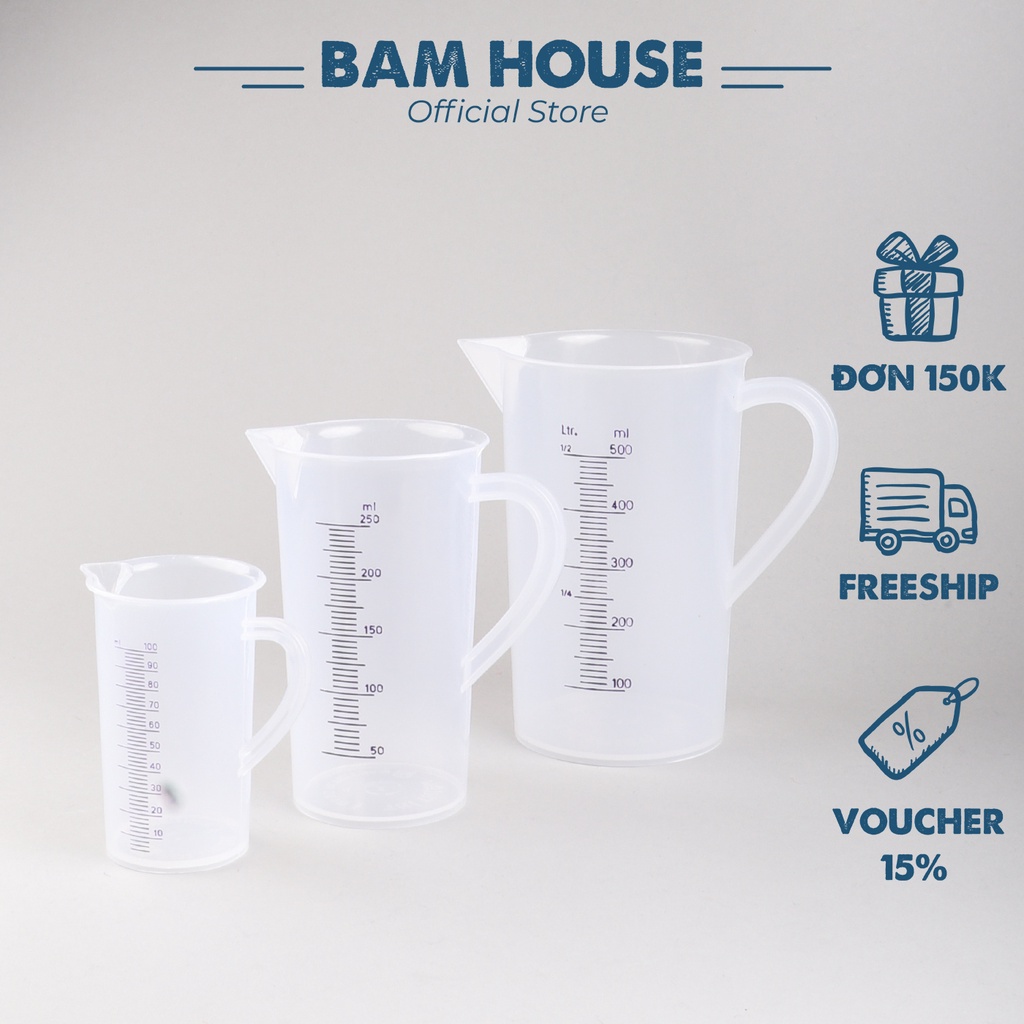 Ảnh Ly đong nhựa định lượng pha chế loại lớn 100ml – 500ml Bam House cao cấp LDN01 1
