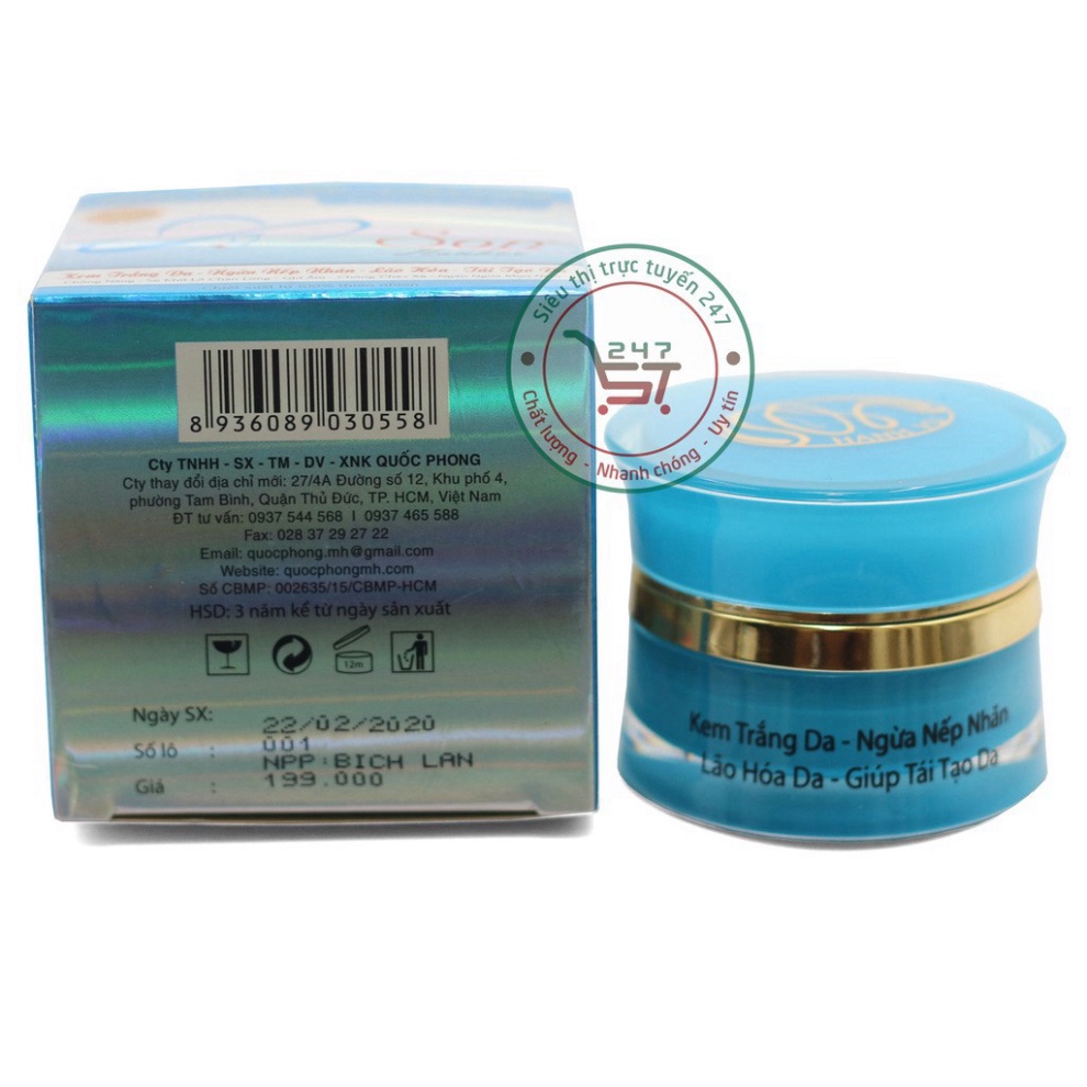 Kem dưỡng Trắng da mặt Ngừa nếp nhăn Lão hóa Tái tạo da SON nhau thai cừu Collagen 10g (Xanh dương)