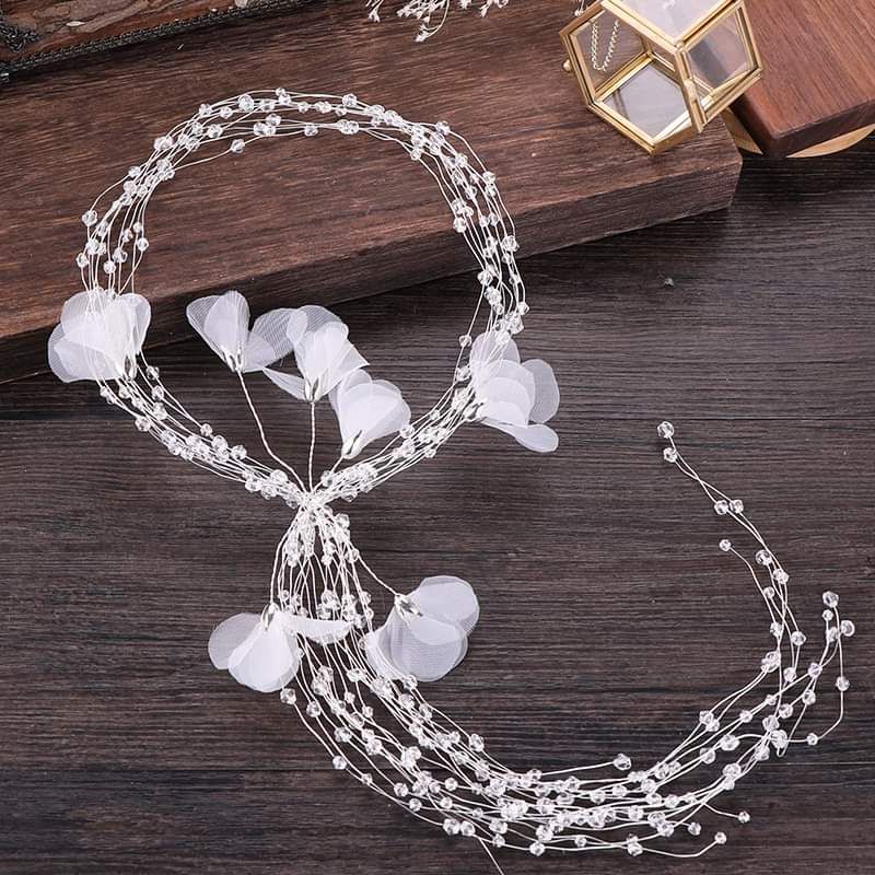 Cài tóc cô dâu hạt ngọctrai nhiều lớp phối hoa voan sang trọng tinh tế, phụ kiện cài tóc cô dâu, phụ kiện cưới