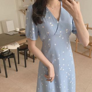 Đầm maxi chiffon Tay Ngắn In Họa Tiết Hoa Phong Cách Hàn Quốc Thời Trang Mùa Hè Cho Nữ
