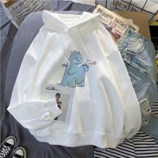 Áo hoodie nam nữ unisex chất nỉ bông tàu 2 lớp dày dặn in hình khủng long bắn tim - Áo sweater nam nữ Unisex