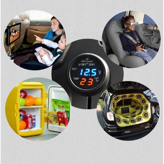Tẩu sạc điện thoại xe hơi 3in1 đa năng kèm đồng hồ báo nhiệt độ- báo vôn ắc quy mẫu mới loại tốt