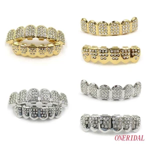 Oneri Nắp Đậy Răng Miệng Trên Và Dưới Mạ Vàng / Bạc Đính Kim Cương Lấp Lánh Cá Tính Hợp Thời Trang Grillz Br