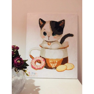 Tranh số hóa tự tô màu Madoca có khung 40x50cm Mèo bánh Donut T72