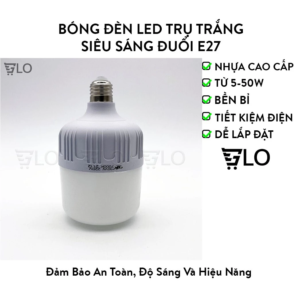 Bóng Đèn Led Trụ Trắng Bulb Siêu Sáng Tiết Kiệm Điện Nguồn 220v Đuôi Đèn Xoáy E27 Chuẩn Châu Âu
