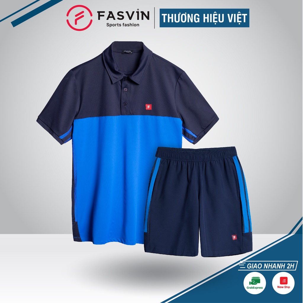 Bộ quần áo thể thao nam Fasvin AB20279.HN cộc tay cổ bẻ vải thể thao mềm nhẹ co giãn tốt