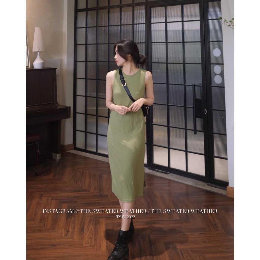 (Ảnh thật) Váy ba lỗ basic thun tăm dáng dài the.sweaterweather TSW