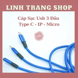 Cáp Sạc Bọc Dù 3 Đầu Lai ing, Micro, Type C (Chỉ Sạc, Không truyền Dữ Liệu)