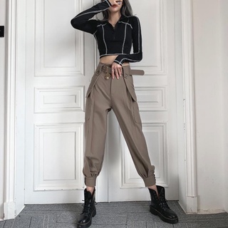 Phiên bản Hàn Quốc Quần yếm dáng rộng phù hợp cho học sinh Quần Harem hợp thời trang mùa xuân thu Quần dài đến mắt cá chân phong cách mỏng