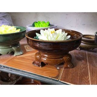 Bát Sen Thả Hoa Dáng Tròn 25cm Bát Tụ Lộc đồ thờ cúng gốm sứ đề ban thần tài hút tài lộc