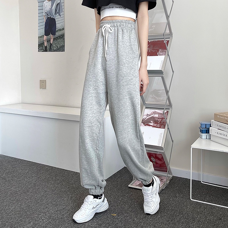 Quần jogger ống rộng bo gấu thể thao chất tổ ong phong cách ulzzang 155