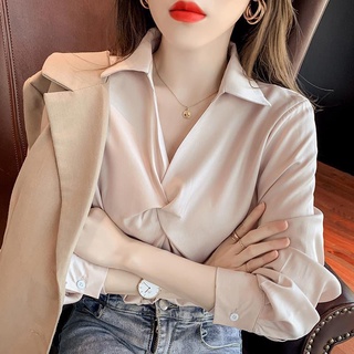 Phiên Bản Hàn Quốc Áo Sơ Mi Voan Thời Trang Nữ Tay Dài Màu Trơn Xếp Ly Top Thời Trang Đáy Áo Sơ Mi