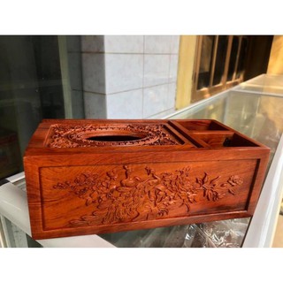 Hộp đa năng đựng bút, điều khiển,  giấy ăn bằng gỗ hương in hoa văn