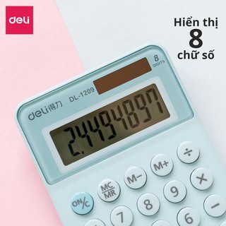 Máy tính cầm tay 8 số Deli cho học sinh văn phòng màu pastel dễ thương nhỏ gọn sử dụng pin và năng lượng mặt trời