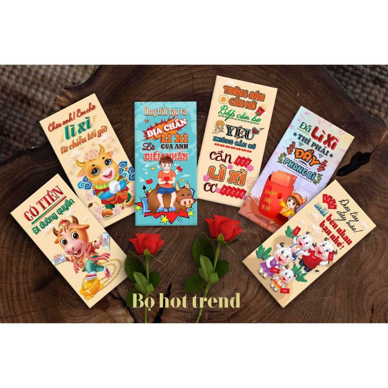 Set 10 Bao lì xì, 50 mẫu tùy chọn, giấy đẹp