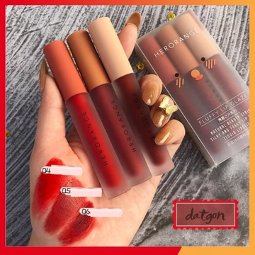 SET 3 cây SON KEM LÌ, son môi nội đ, son trang điểm, makeup mặt HERORANGE, Fluffy Lip Glaze gồm 3 thỏi 2021