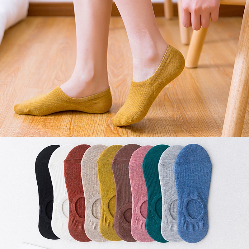 Tất lười cổ ngắn - Tất thuyền Cotton trơn chống trượt cho nữ. Vớ thuyền