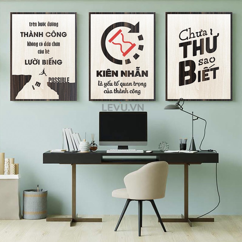 Tranh slogan gỗ treo tường tạo động lực khắc laser khẩu hiệu công ty doanh nghiệp 40x55cm
