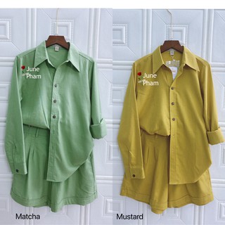 JUNE LINEN S11 - Sét LINEN BỘT áo sơ mi tay dài và short. Ảnh thật. 3 MÀU