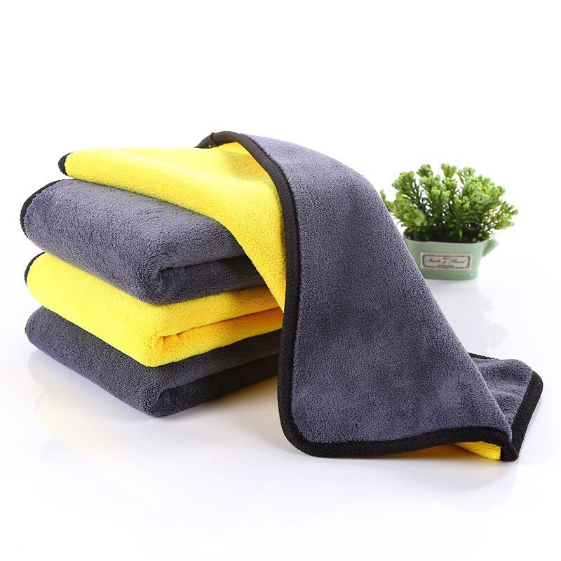 Khăn Lau Đa Năng Microfiber 2 Mặt Vàng - Xám không đổ lông Siêu Thấm Cực Dày Chuyên Dụng Cho Ô Tô Xe Hơi