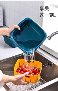 Bộ Rổ Vuông Kèm Chậu Đựng Rau Củ Quả Đa Năng Có Nắp Đậy🍒GIADUNGBANBUONTANTHANH🍒 Hộp Đựng Thực Phẩm Sống Trong Tủ Lạnh