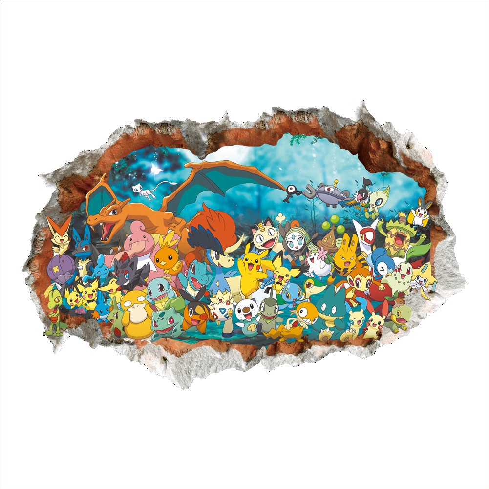 PS1 Pokemon anime Hoạt Hình Trẻ Em Phòng Ngủ Trang Trí Tường Graffiti Miếng Dán Pikachu 3d Lập Thể HD Dán SP1