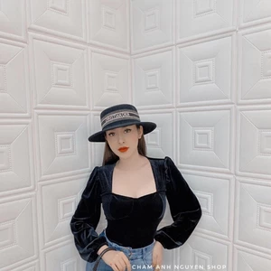 Áo Nhung Vổ Vuông tay bồng