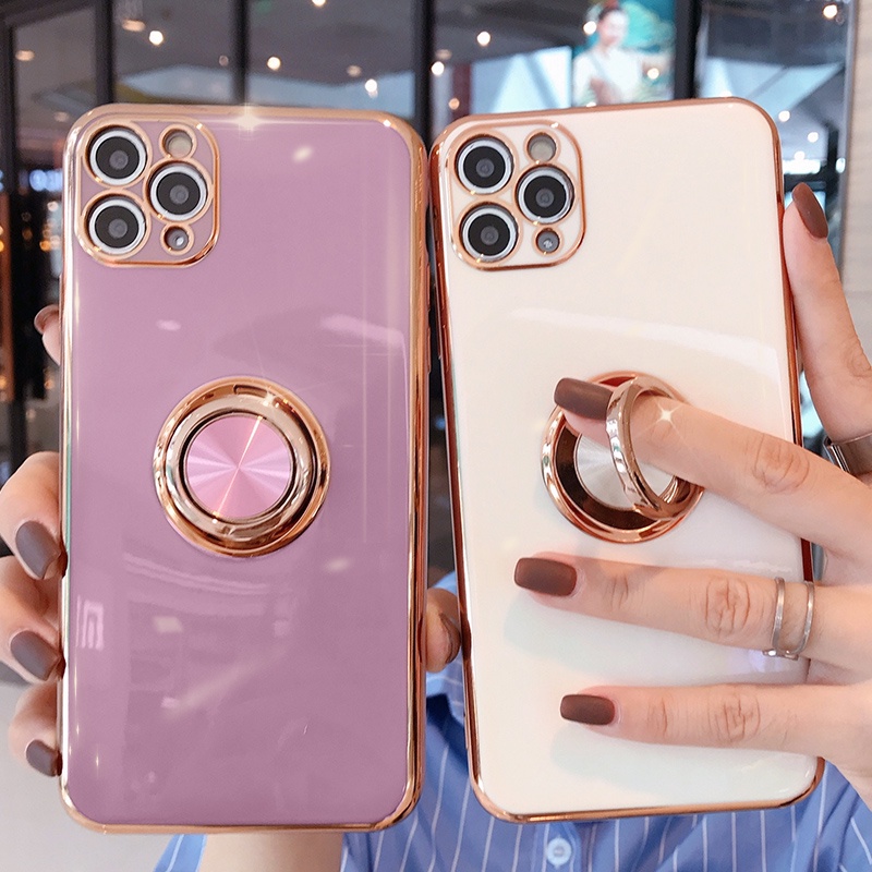 Ốp Điện Thoại Mềm Kẹo Vuông Cho iPhone 17 Pro Max 16 Nhẫn Đứng Silicon Chống Sốc 15 Pro MAX Cover