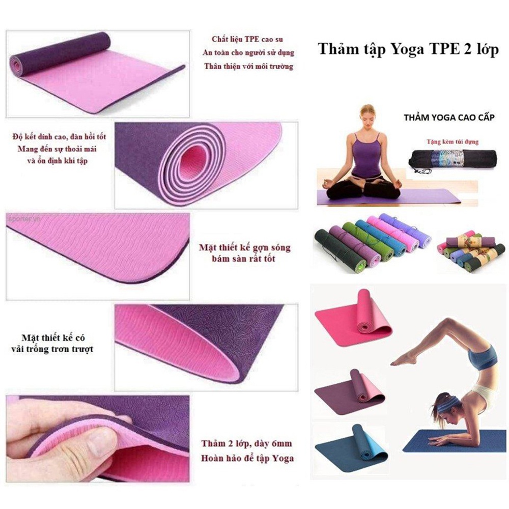 Mô tả Thảm Tập Yoga TPE 6mm 2 Lớp Đại Nam Sport Hàng Loại 1+ Tặng Kèm Túi Và Dây Buộc - 5