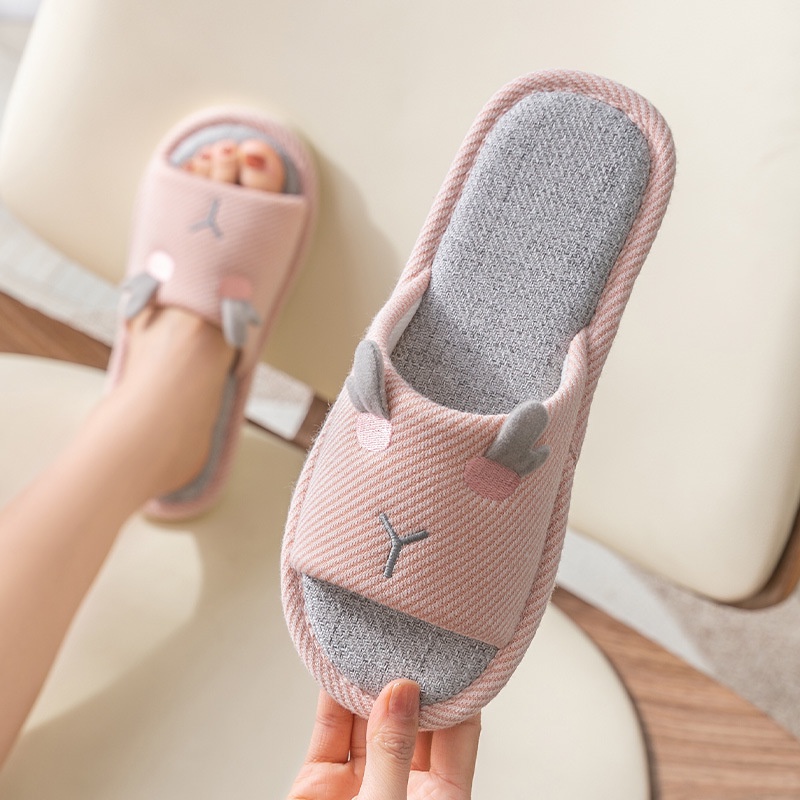 Slippers dép bông đi trong nhà/ Dép Đi Trong Nhà Vải Lanh Chống Trượt Thiết Kế Dễ Thương Cho Cặp Đôi/dép đi trong nhà mùa đông