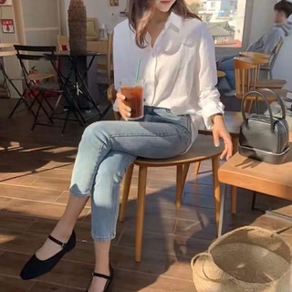 Phong cách hàn quốc nữ nữ dáng rộng áo sơ mi dài tay áo baju baju wanita lengan panjang