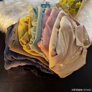 Áo sơ mi vải nhung 8 màu M-XXL Áo sơ mi dài tay mùa thu dáng rộng phong cách lười biếng bên ngoài mỏng Áo sơ mi chất lượng cao Phiên bản Hàn Quốc Áo sơ mi đẹp trai hợp thời trang
