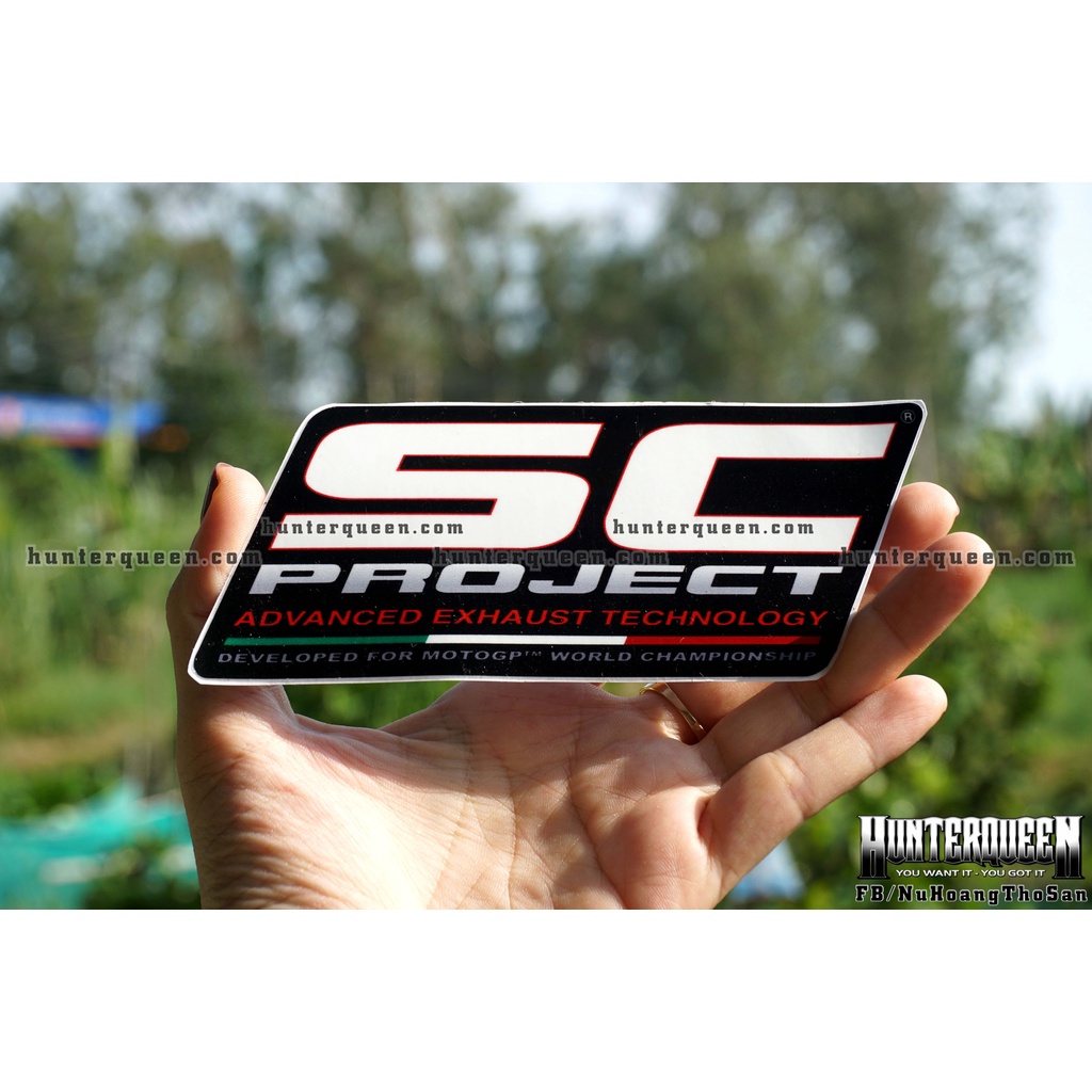 SC Project siêu to [15x6cm]. Decal logo cao cấp không bay màu, dán trang trí xe, nón, tủ