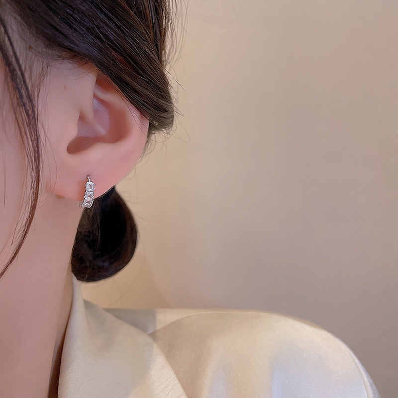 Bông Tai Mạ Bạc 925 Đính Đá Zircon Siêu Sáng Sang Trọng Cho Nữ