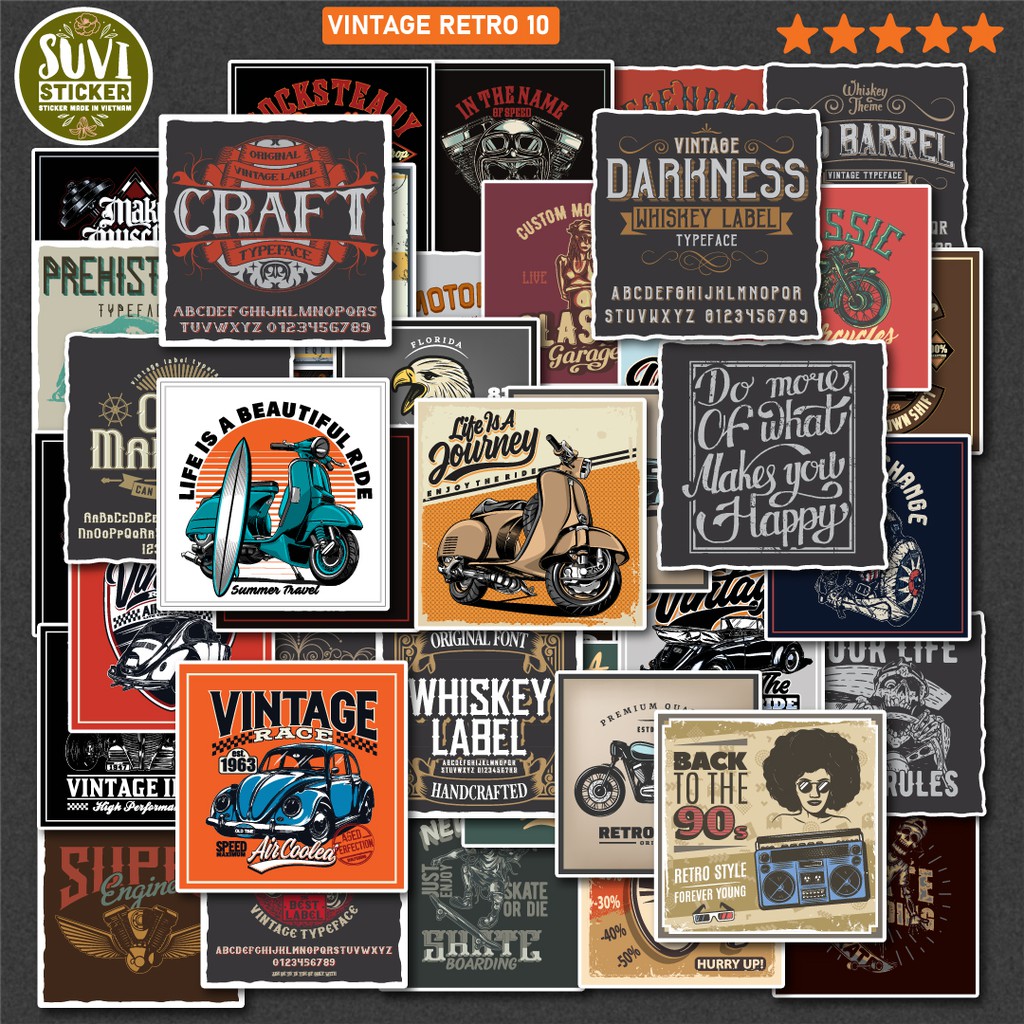 50 Sticker Vintage Retro 10 chống nước sticker dán laptop, điện thoại ...