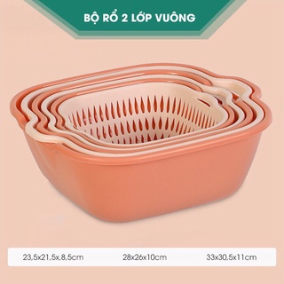 Bộ rổ 2 lớp vuông Việt Nhật 3 size 3288-3289-3290, Bộ rổ vuông rửa rau củ, đựng trái cây đa năng, tiện dụng { H }