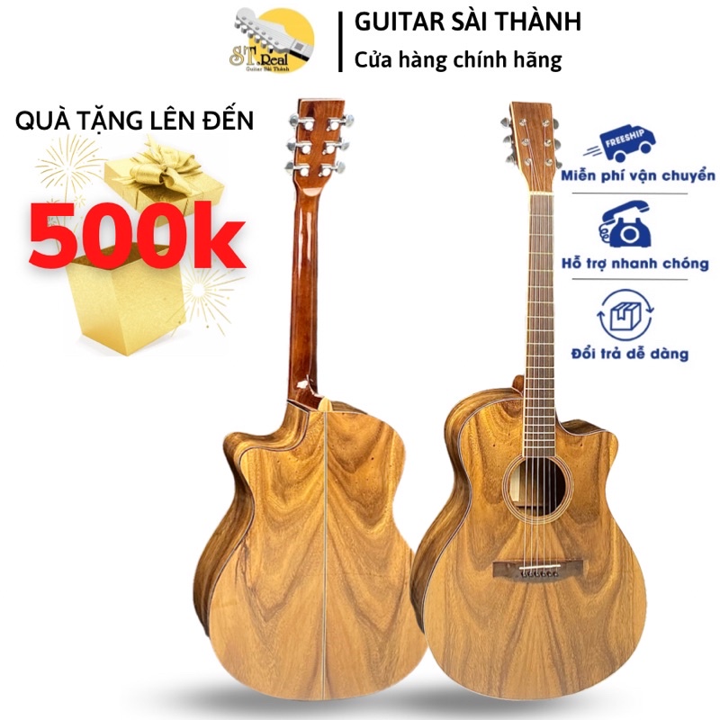 [MÃ giảm 40K]Đàn Guitar Acoustic Mã ST-D200 Ful Gỗ Điệp Nguyên Tấm Chính Hãng ST.Real Guitar Sài Thành