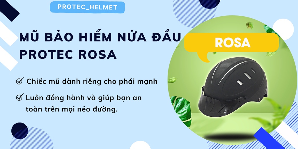 Mô tả Mũ bảo hiểm nửa đầu Protec Rosa RLW đơn màu - Size L, an toàn, thời trang - 1