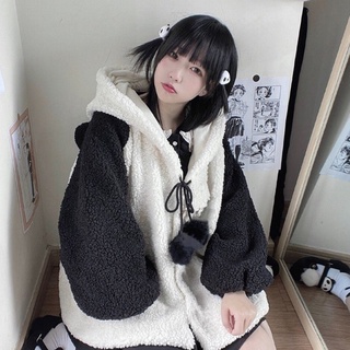 Women Faux Fleece Hoodies for Jacket  Panda Ears Long Sleeve Button Sweats