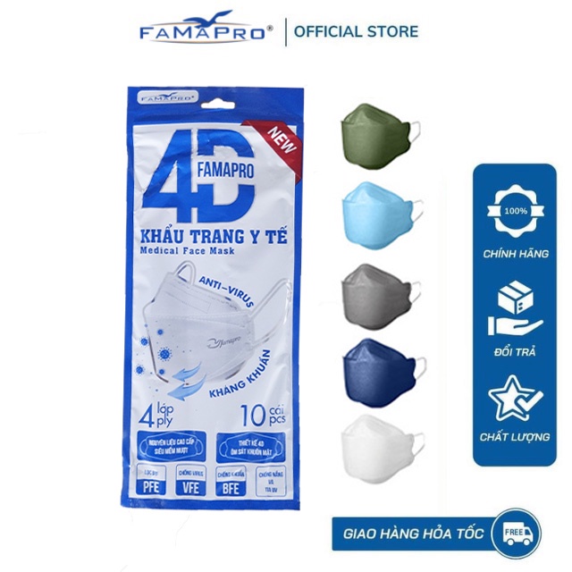 Ảnh Túi 4D tiêu chuẩn Khẩu trang y tế Famapro KF94 4 lớp kháng khuẩn 10 cái/Bịch 1