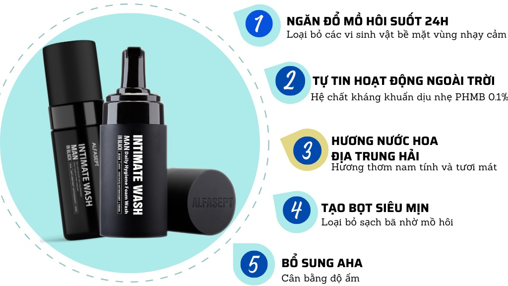 Mô tả Bọt Vệ Sinh Nam ALFASEPT Intimate Wash For Men In Black Chai 100ml hương nước hoa - 3
