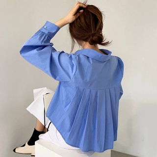 Áo Kiểu Tay Dài Dáng Rộng Xếp Ly Thời Trang Hàn Quốc Cho Nữ
