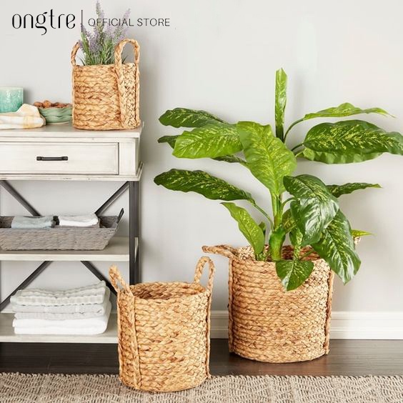 Giỏ lục bình tròn có tay cầm/ giỏ đựng đồ, đựng quần áo, đựng đồ chơi, giỏ khách sạn [Bán buôn/sỉ]| ongtre® (Vietnam)