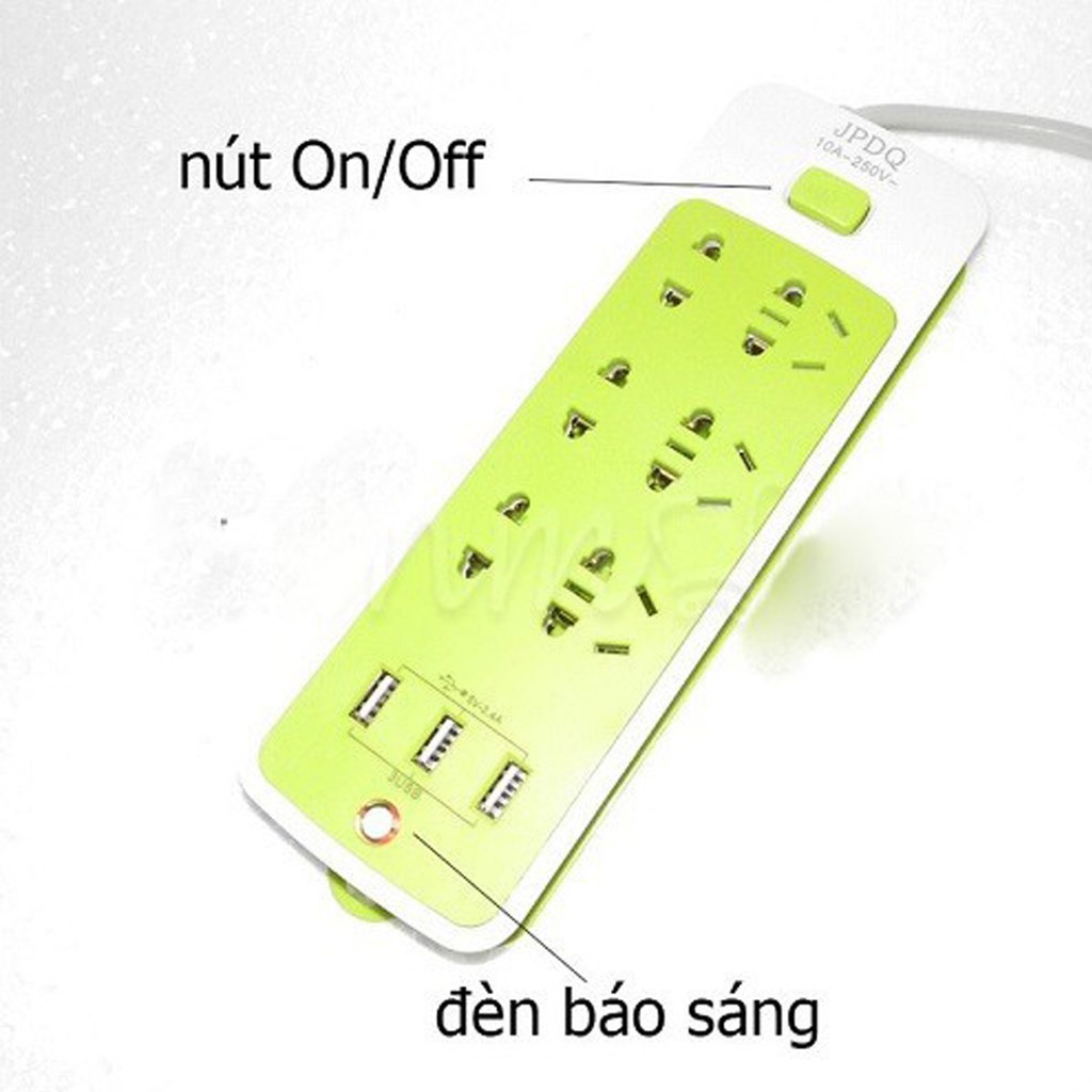 Ảnh Ổ Cắm Điện Đa Năng Chống Giật Có 3 Cổng USB Sạc Điện Thoại – Sạc Trực Tiếp – Tiết Kiệm Điện Màu Xanh Lá 3